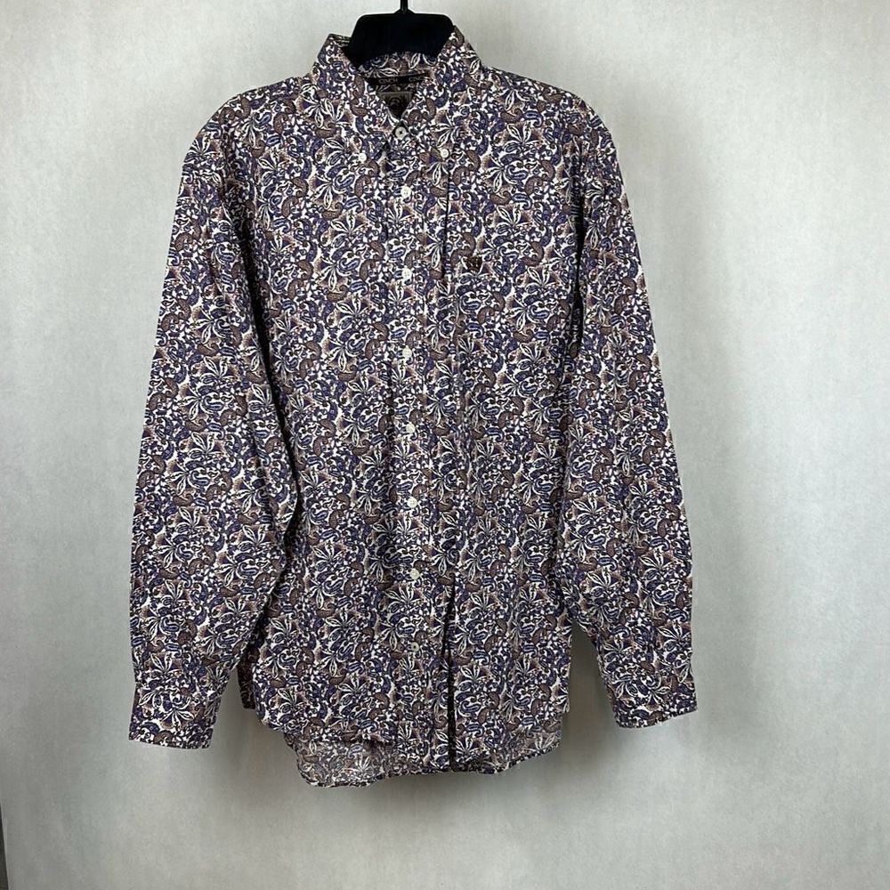 Cinch Button Down Shirt Sz Medium Long Sleeve Paisley Blue Brown